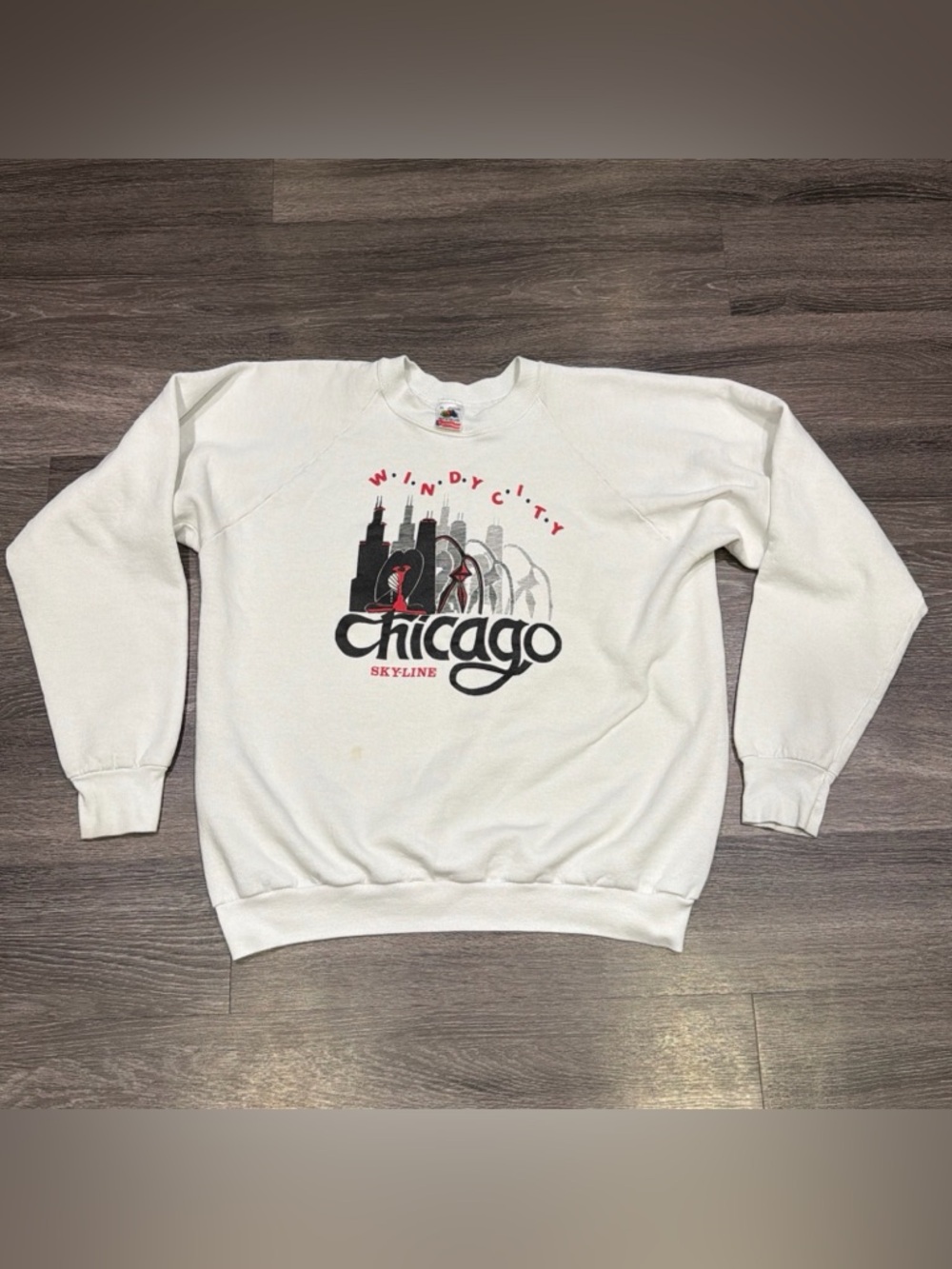 Vintage Fruit Of The Loom Sweatshirt Chicago White Adults XL Fits Medium